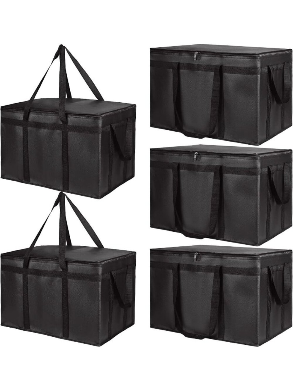5-Pack Insulated Food Delivery Bags - XXX-Large Grocery Tote for Hot & Cold
